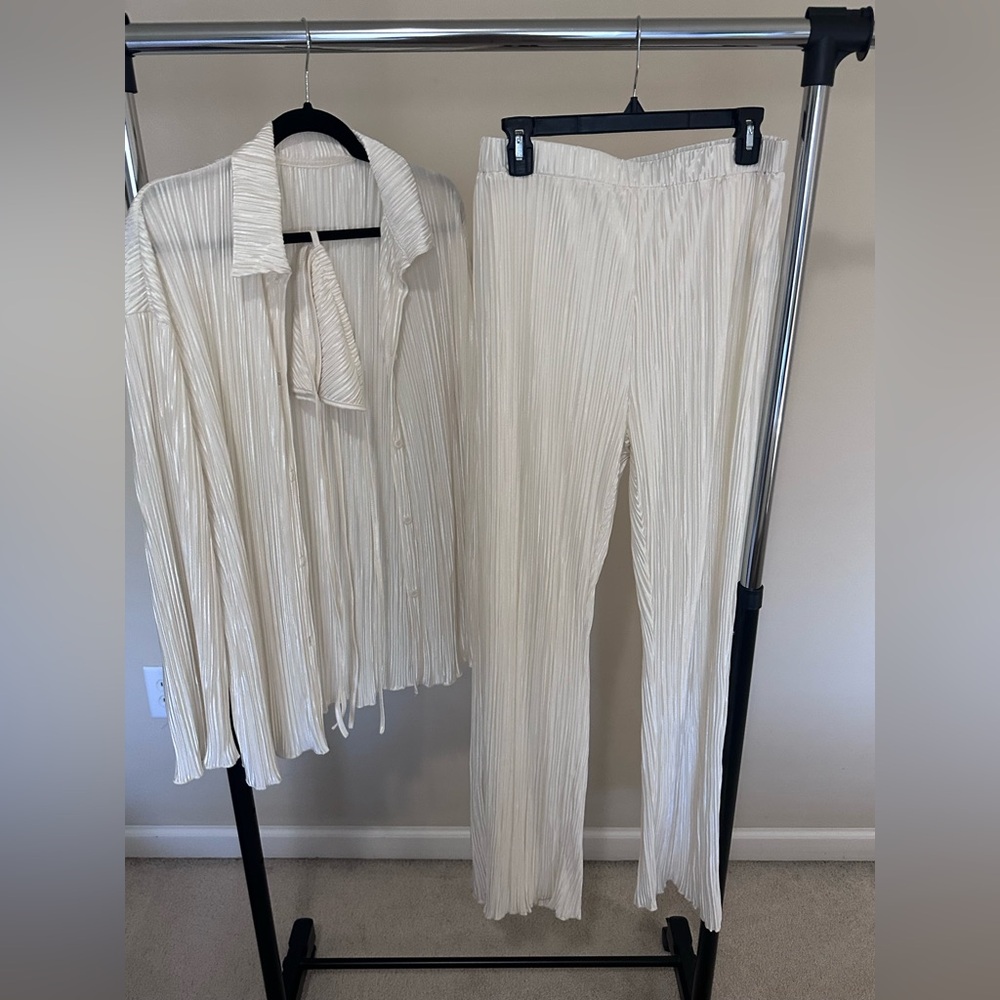 Cream Women's 3 piece pants, bikini top, long sleeve top